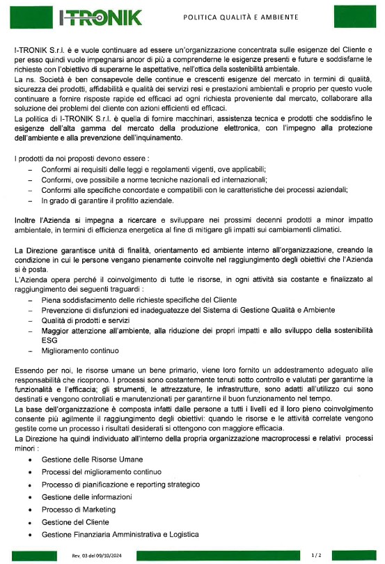 Politica qualità e ambiente I-TRONIK